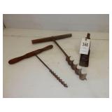 3 antique items-antique carparentry awl/drills