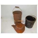 group of 3-cracked cast kettle 14", rusty