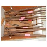 group of 7 blacksmith tools & tongs
