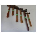 group of 6 wood handled blacksmith hammers