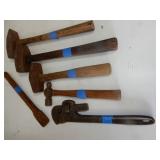 group of 4 hamers, + rusty chisel, adj Walworth