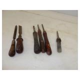 6-vintage wood handled  lathe working tools