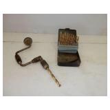 Stanley brace n bit, w/box of drill bits in