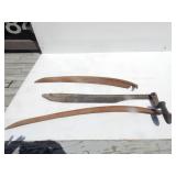 3 scythe bars, includes one w/wood handle