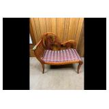 Antique Ornate Wood Settee Purple Stripe