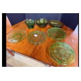 Mixed lot of Green Depression Glass Bowls Plates