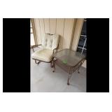 Vintage Metal Patio Set Chair Table Cream Brown