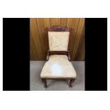 Antique Ornate Wood Upholstered Accent Chair