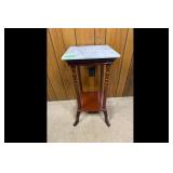 Marble Top Brown Wood Plant Stand