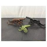 Three Metal Miniature Cannon Figurines