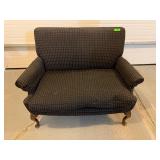 Armchair - Brown Patterned Upholstery, Wood Legs