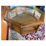 Octagonal Wood Glass Coffee Table Shelf
