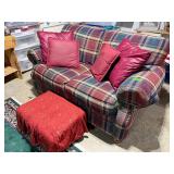 Flexsteel Plaid Loveseat Sofa Ottoman Pillows