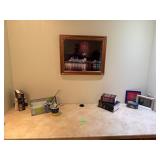 Mixed lot of desk accessories books photos
