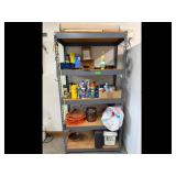 Mixed lot of garage shelving and household items