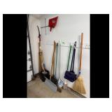 Mixed lot of Brooms Shovels Rakes Mop