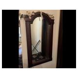 Antique Ornate Brown Arch Top Floral Mirror