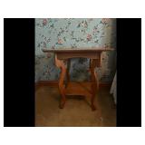 Antique Oak Side Table with Shelf