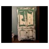 Antique Farmhouse Cabinet Distressed Green White