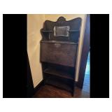 Antique Oak Secretary Desk Mirror Shelves