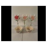 Mixed lot of 3 Rose Wine Glasses 2 Floral Teacups