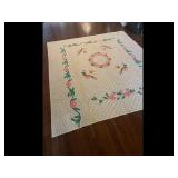 Vintage Floral Bird Quilted Throw Blanket