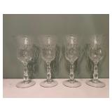 Set of 4 Etched Crystal Wine Glasses