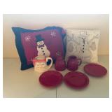 Mixed lot of Christmas decor snowman pillows mug