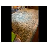 Large Teal Cream Damask Rectangular Area Rug