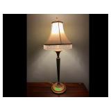 Vintage Table Lamp Beaded Shade Green Brass