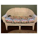 White Wicker Loveseat Floral Cushion