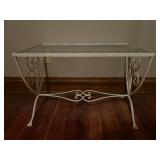 Vintage White Wrought Iron Glass Top Side Table