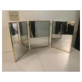Vintage Tri-Fold Vanity Mirror Brass Frame