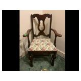 Antique Wooden Armchair Floral Upholstery