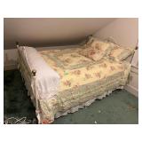 Vintage White Twin Metal Bed Frame Quilt Pillows