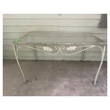 Vintage White Wrought Iron Glass Top Console Table