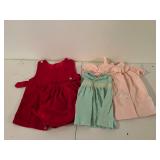 Mixed lot of 3 Baby Dresses Red Blue Pink