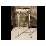 Vintage White Metal Bar Stool Wood Seat