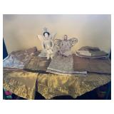 Mixed lot of Vintage Angel Dolls Linens Gold...