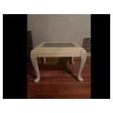 Vintage Rattan Glass Top End Table Cream