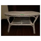 White Wicker Rattan Side Table with Shelf