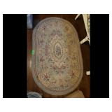 Oval Floral Light Blue Cream Area Rug