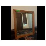Vintage Oak Framed Mirror Ornate Gold Trim