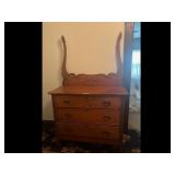 Antique Oak Dresser 3 Drawer Brown Ornate