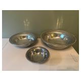 Wilton Armetale Flutes Pearls Bowls Set of 3