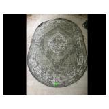 Green Oval Area Rug Traditional Pattern