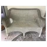 Vintage Wicker Loveseat Bench Light Gray White