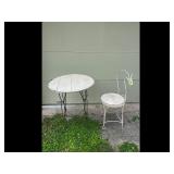 Vintage White Metal Bistro Table Chair Set