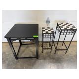 Accent Table Set Black Checkered Tile Tops