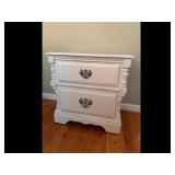 White Nightstand - 2 Drawer Carved Details